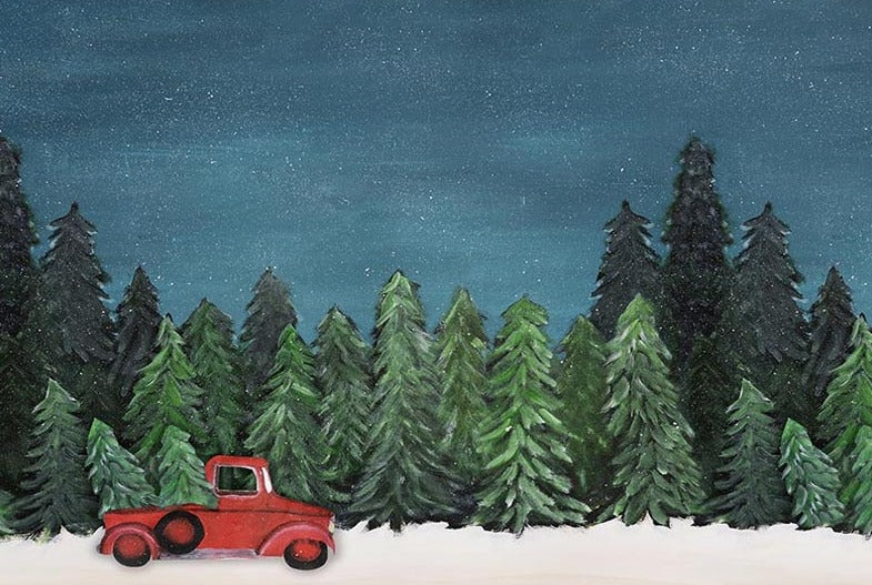 Christmas Tree Red Car Night Backdrops for Children Photography NB-249
