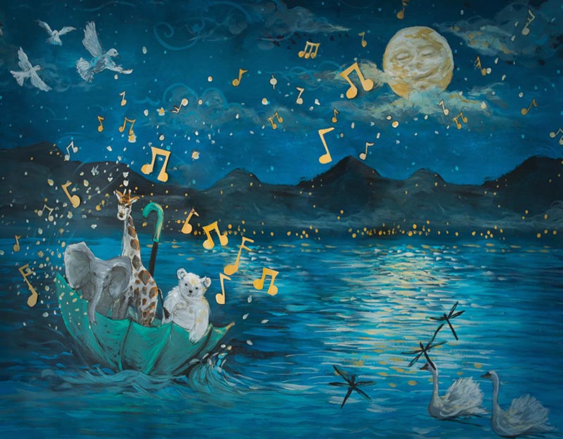 Cartoon Night Blue Lake Scene Backdrops for Baby Photography NB-331