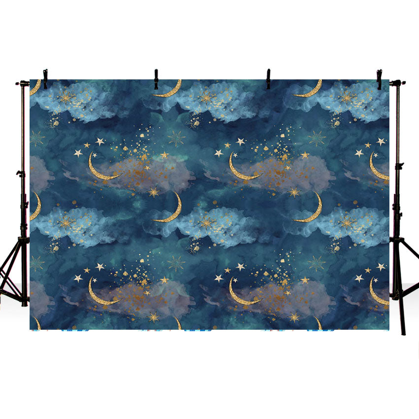 Beautiful Blue Sky Stars and Moon Backdrop for Photography NB-347