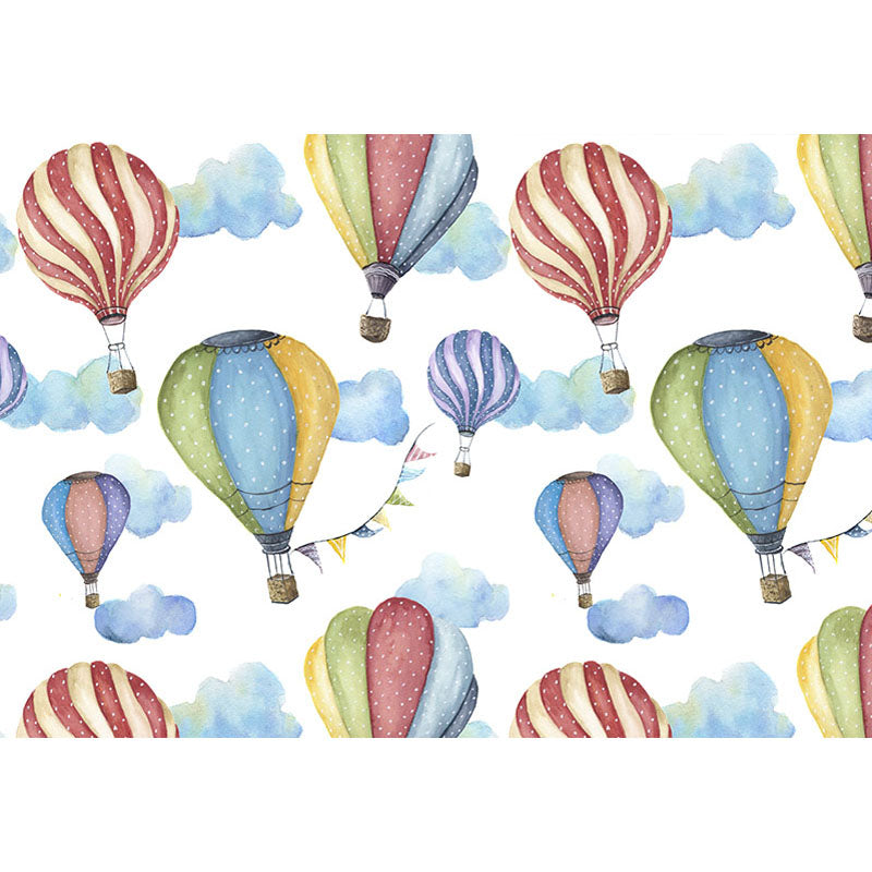 Colorful Hot Air Balloon and Blue Clouds Background for Baby Photography NB-404