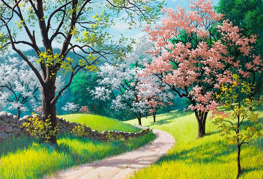 Spring Flowers Miountain Scenery Baclkdrop for Studio S-2741