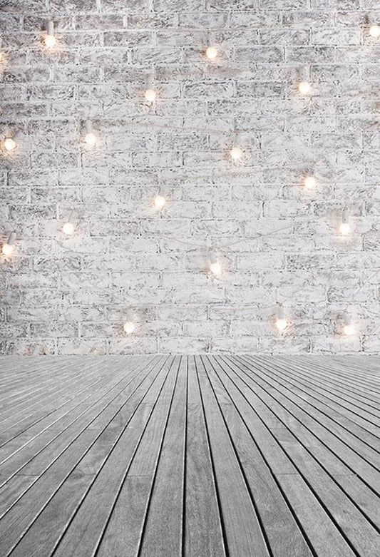 Old White Brick Wall Lights Photography Backdrop