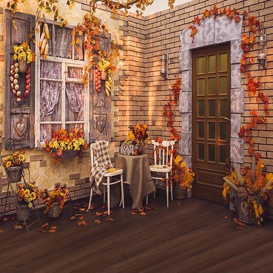 Autumn Yellow Leaves House Backdrops for Photo S-3246