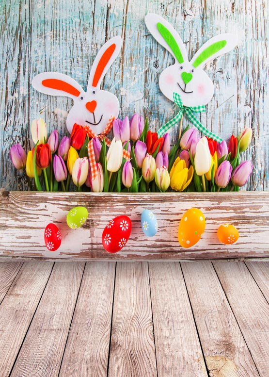 Easter Eggs Bunny Spring Flowers Decorations Backdrop for Photo Studio S-897