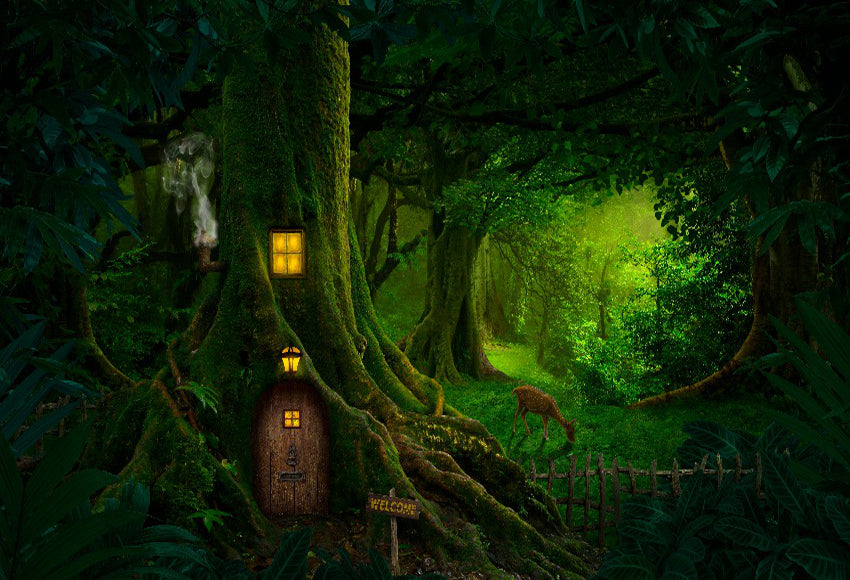 Gigantic Tree With House Forest Backdrop SH-978