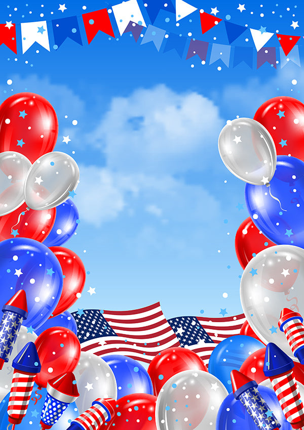 Balloons American Flags Photography Backdrop