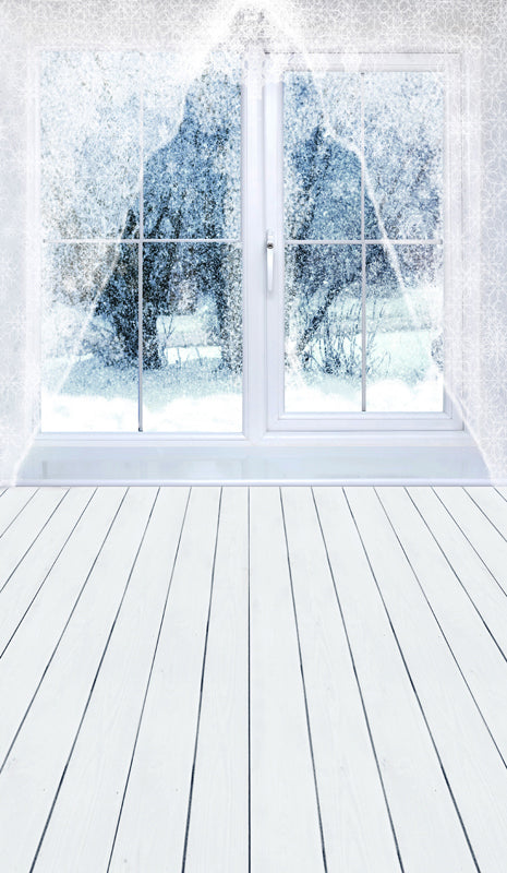 White Window Curtain Snow Photography Backdrop ST-448
