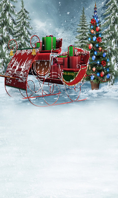 Santa's Sleigh Christmas Tree Gift Snow Backdrop for Picture ST-454