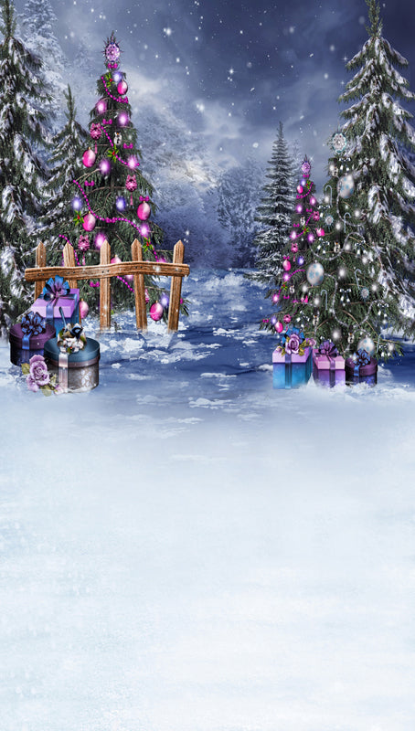 Purple Christmas Lights Tree Gift Photography Backdrop ST-459