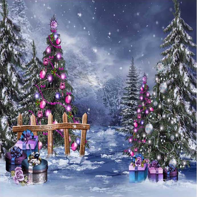 Purple Christmas Lights Tree Gift Photography Backdrop ST-459