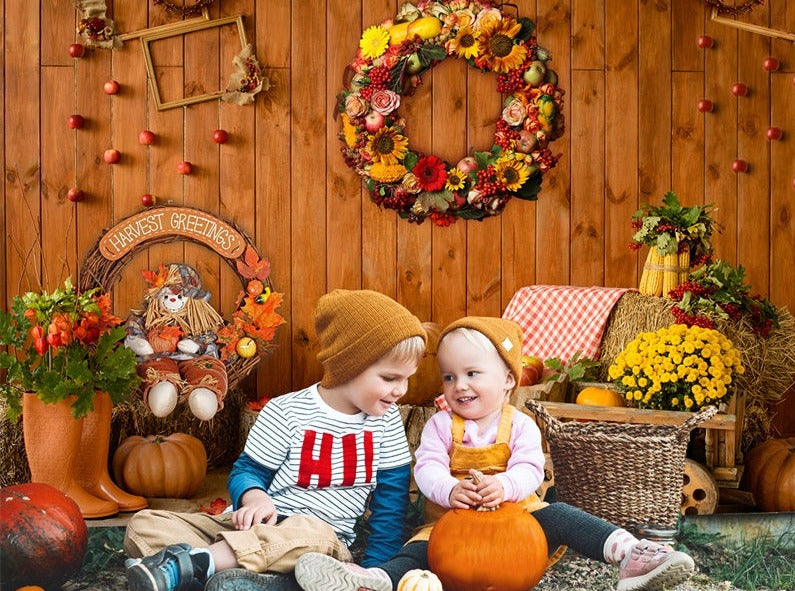 Autumn Pumpkins Flowers Halloween Party Photography Backdrop