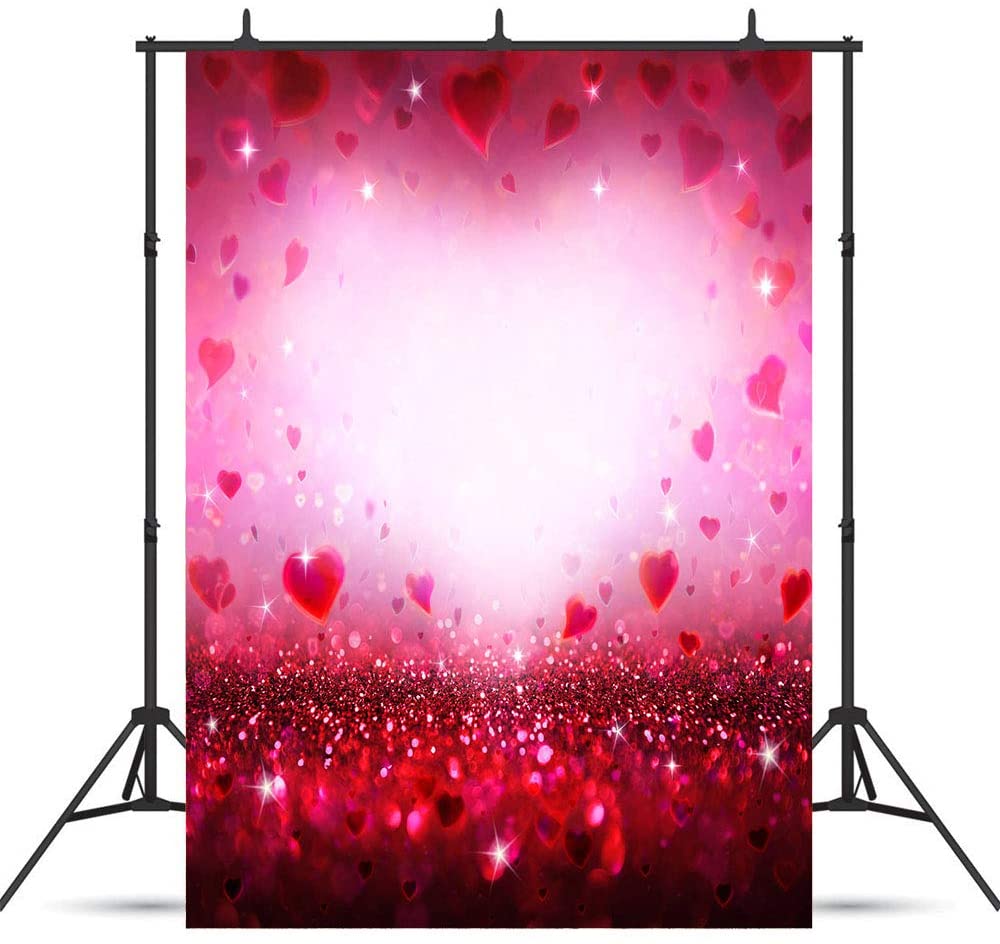 Red Pink Hearts Sparkle Backdrop for Valentine Photos VAT-41
