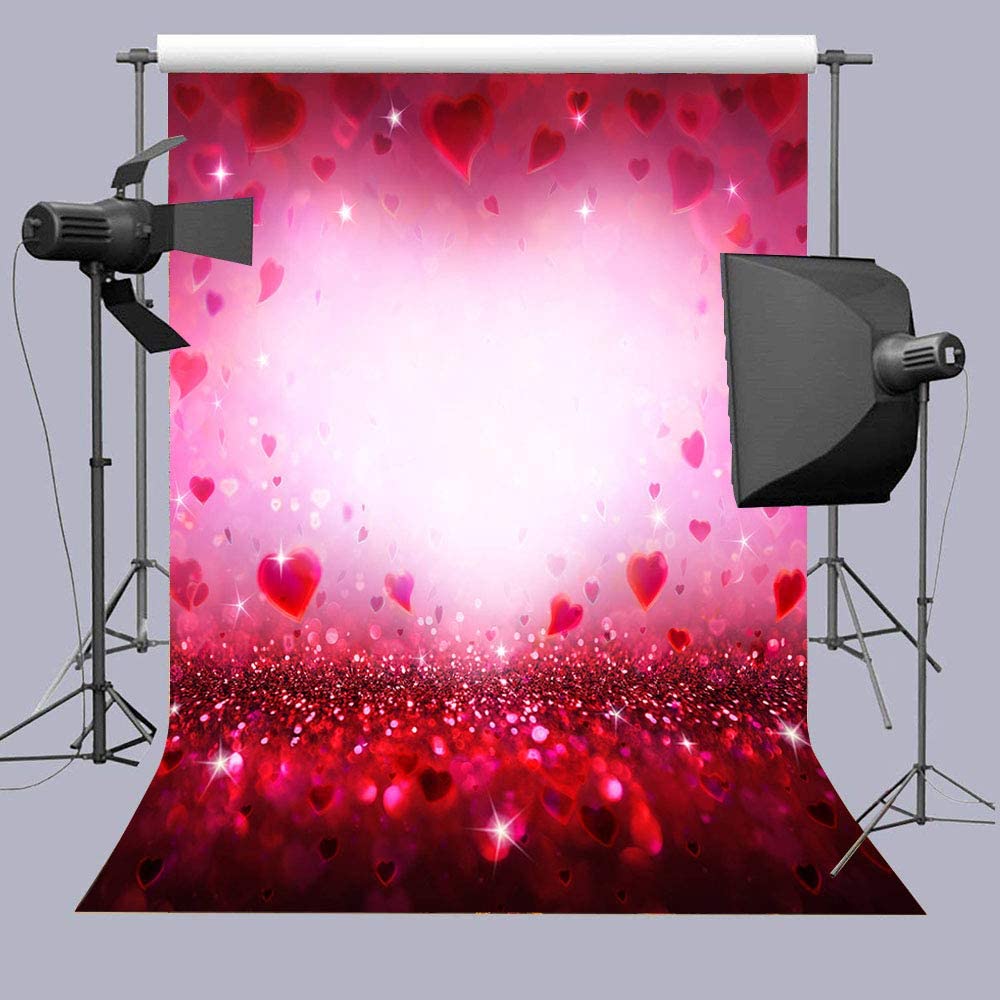 Red Pink Hearts Sparkle Backdrop for Valentine Photos VAT-41