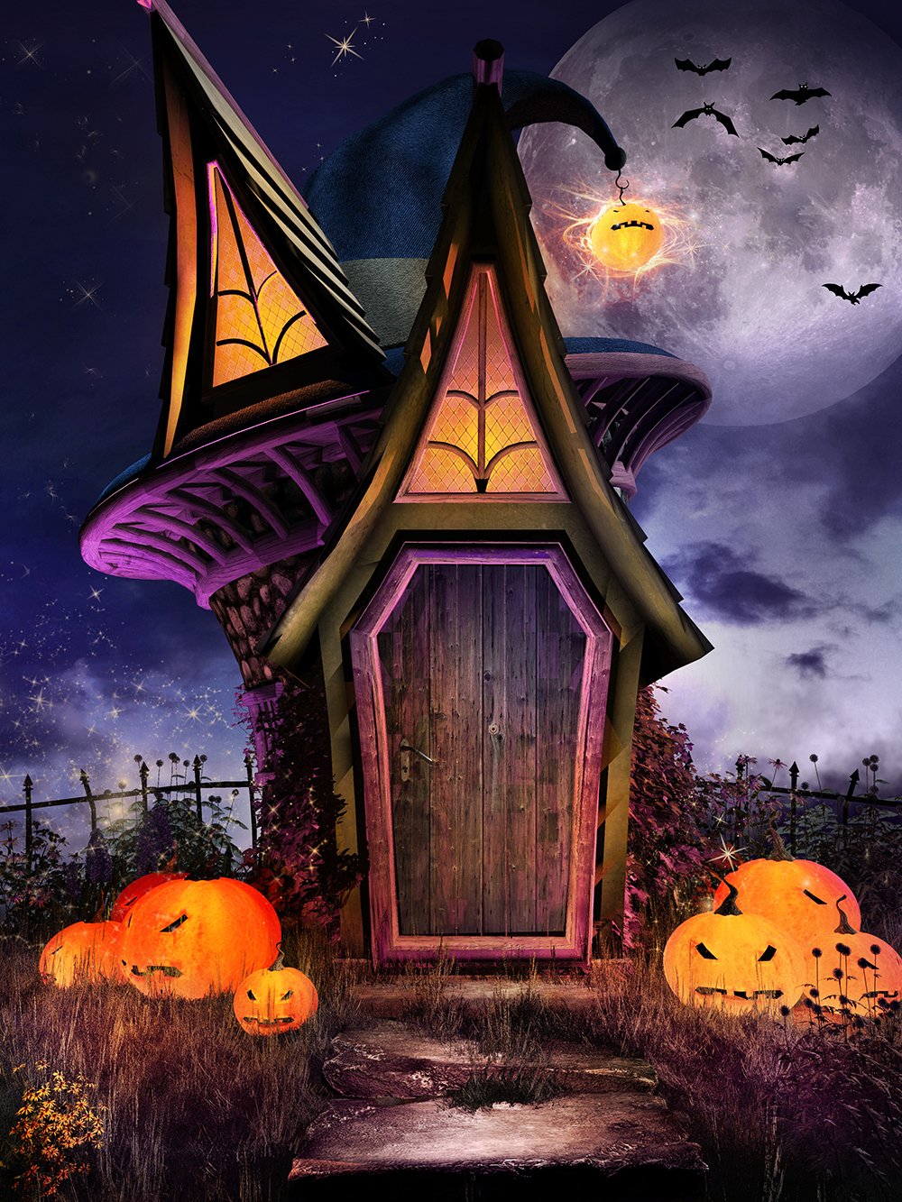 Halloween Backdrops Weird Wizard House Moon Night Photo Backdrop DBD-P19033