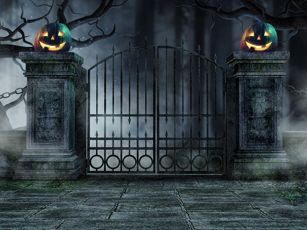 Halloween Holiday Pumpkin Lanterns Iron Gate Backdrop for Photography DBD-H19011