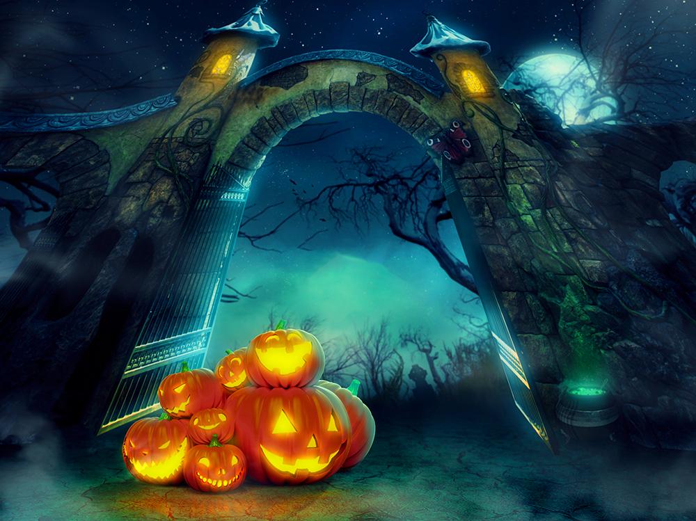 Halloween Horrible Gate Pumpkin Photo Studio Backdrop DBD-H19059