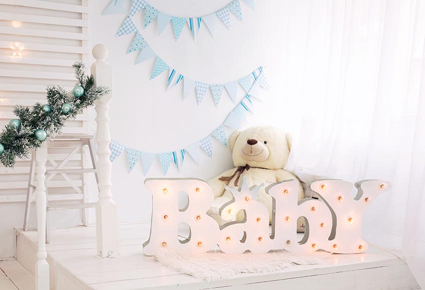 Baby White Bedroom Teddy Bear Christmas Decorations Backdrop lv-1885