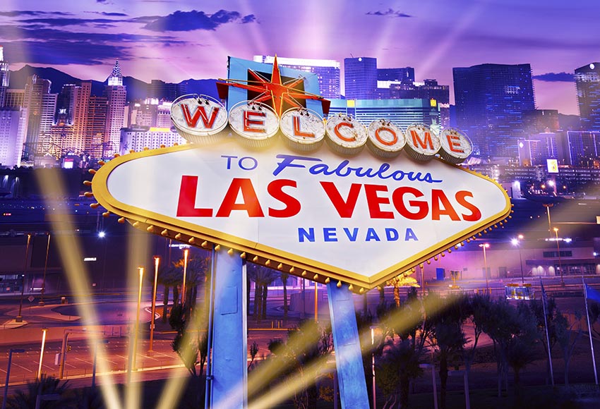 Las Vegas Welcome To Fabulous Casino City Night Scenery Photo Backdrop  LV-406