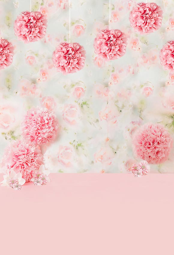 Pink Floral Wall Photo Booth Backdrop for Baby LV-456