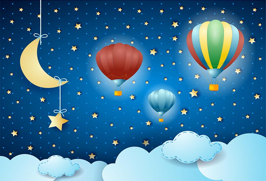 Moon Stars Clouds Photography Backdrop for Children Bday Party LV-663