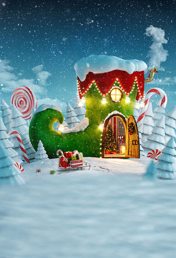 Christmas Boot House Snow Photography Backdrop LV-985