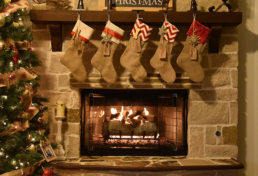 Christmas Stockings Fireplace Backdrop for Pictures LV-994 – Dbackdrop