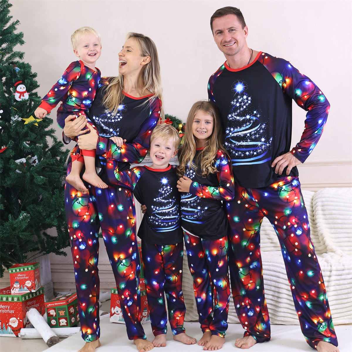 Christmas Card Photo Outfits Sparkling Tree Lights Print Christmas Photo Session Outfits CHP-93