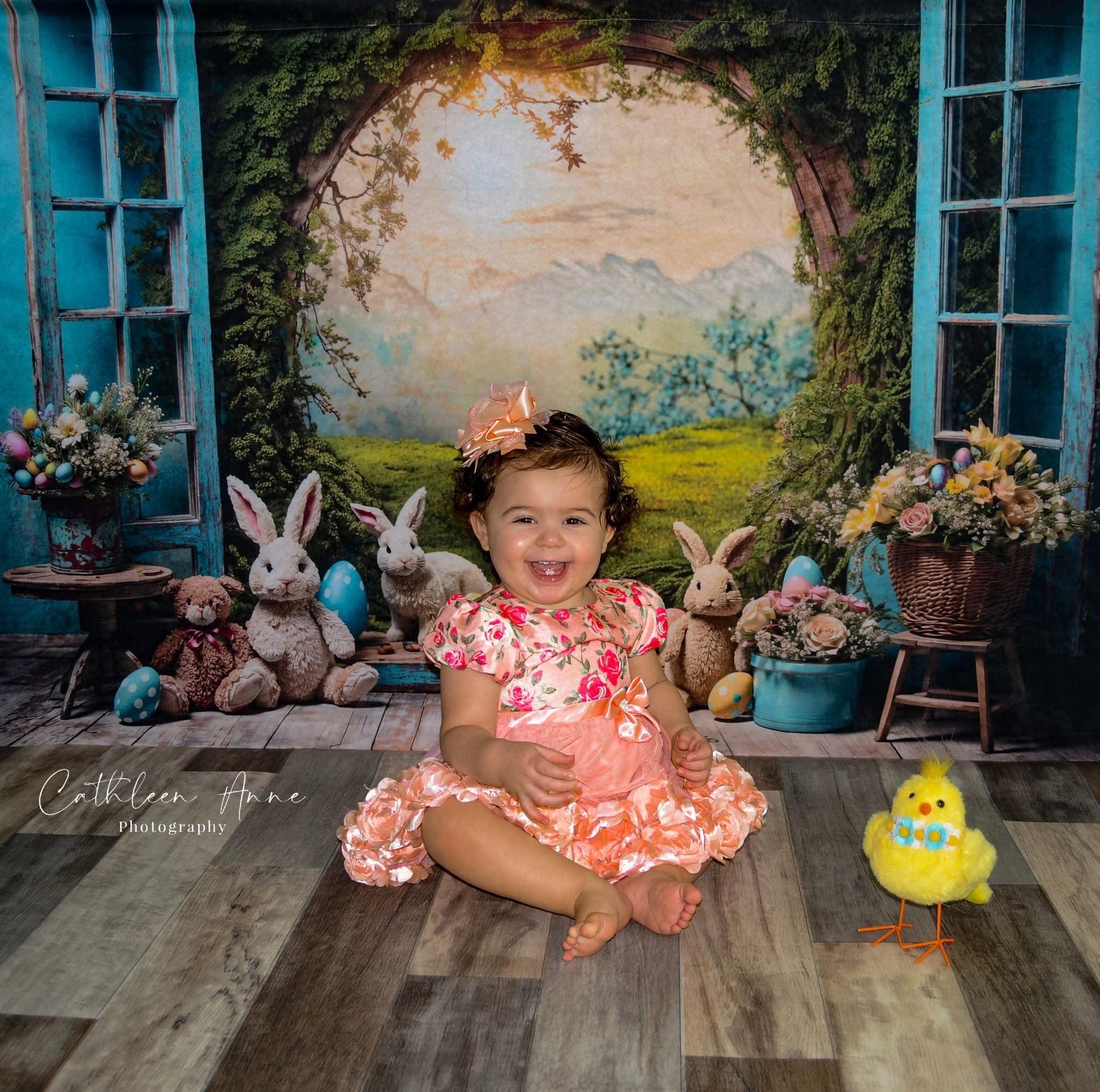 Easter Bunny Backdrop Sunset Meadow Rabbits Eggs Flowers Easter Backdrop MRR9-85