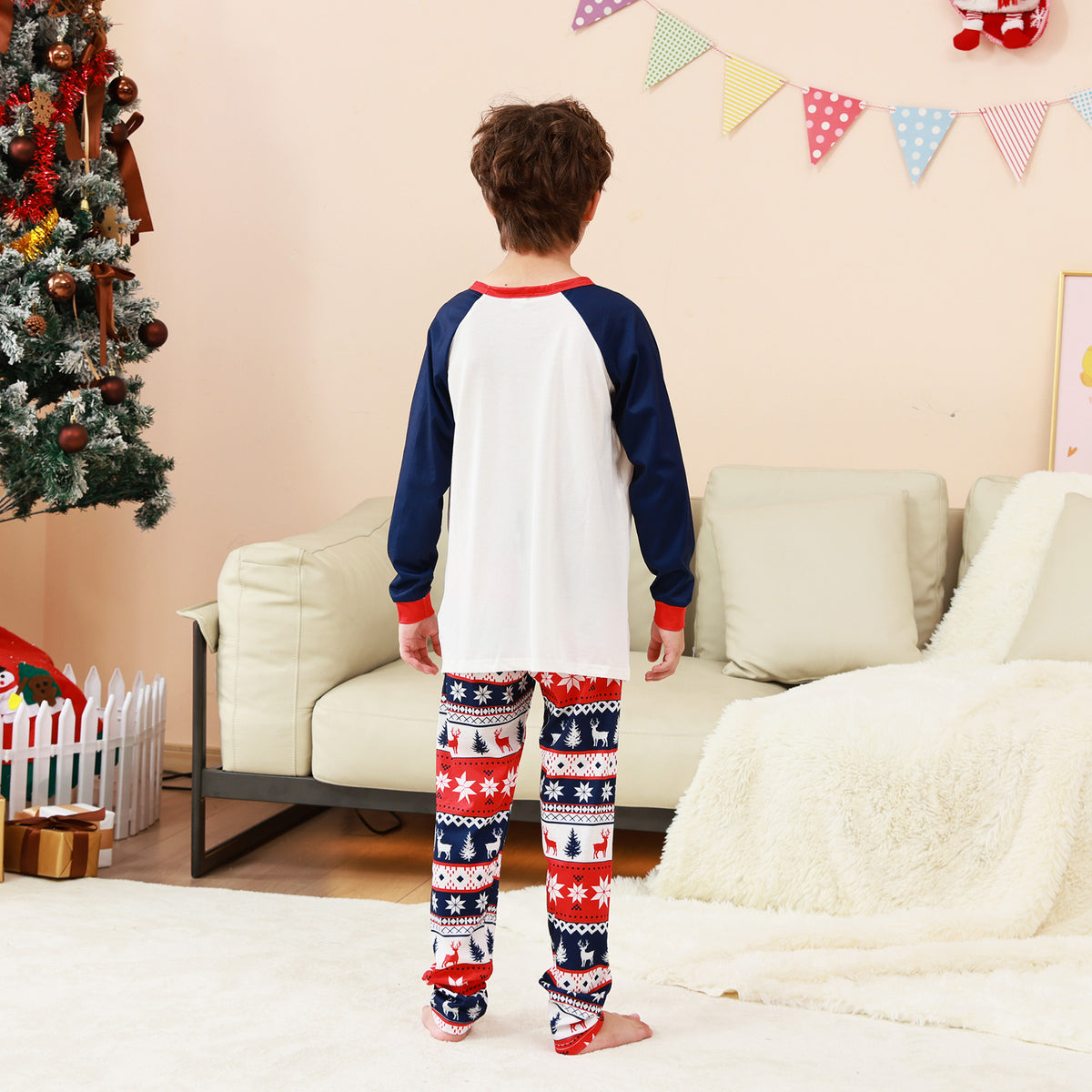 Matching Christmas PJs Navy Tree Fair Isle Print Dad and Kids Christmas Pajamas CHP-88
