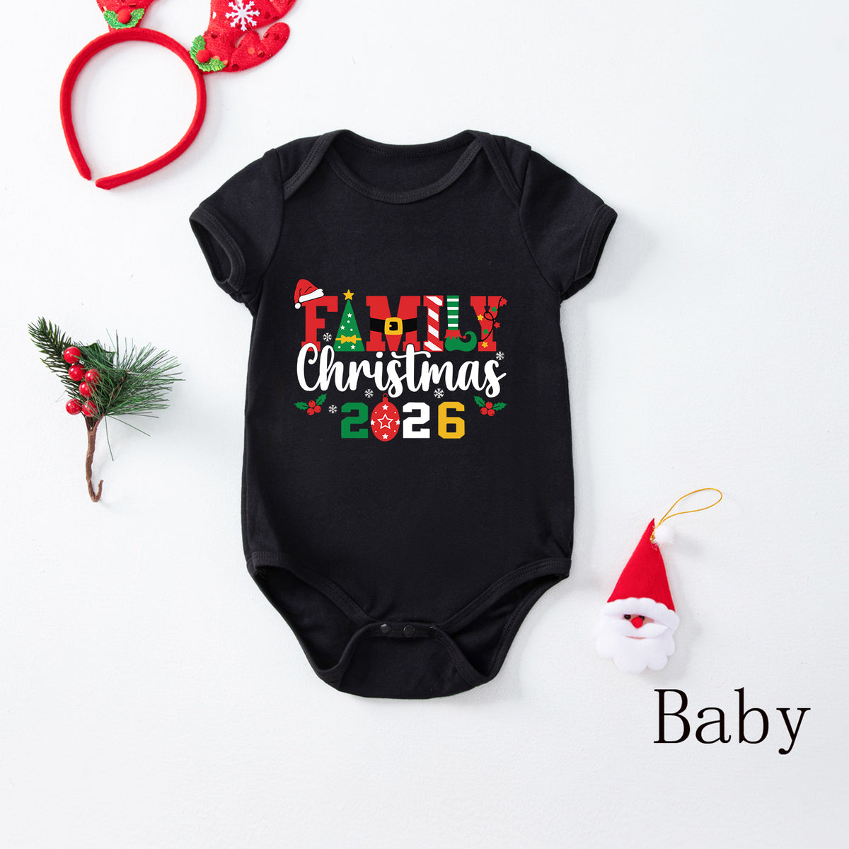 Matching Christmas Pajamas for Photos Santa Hat Festive Lettering Christmas Pajama Set CHP-35
