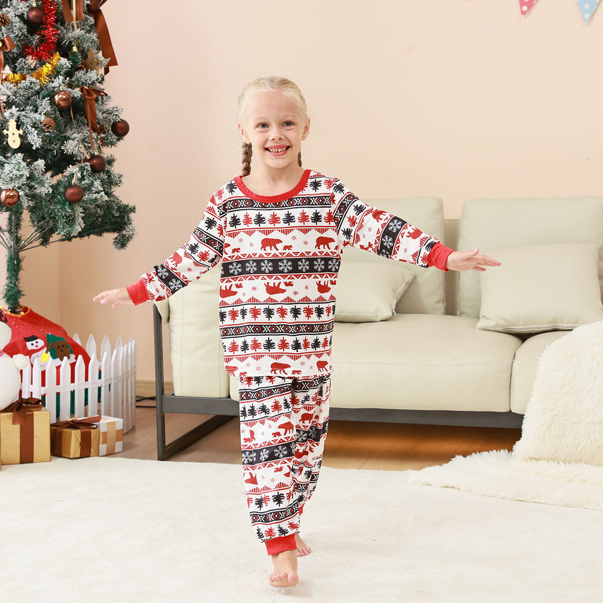 Christmas Plaid Pajamas Nordic Bear Tree Snowflake Christmas Photo Session Outfits CHP-79
