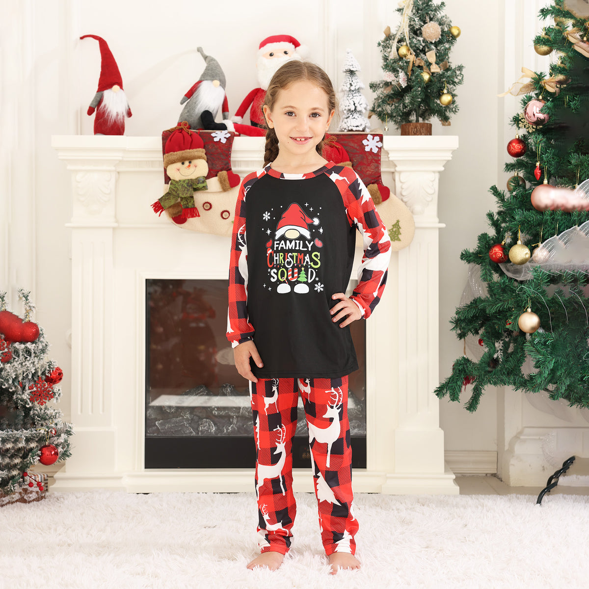 Christmas Pajamas Red Buffalo Plaid Reindeer Print Christmas Photo Session Outfits CHP-81