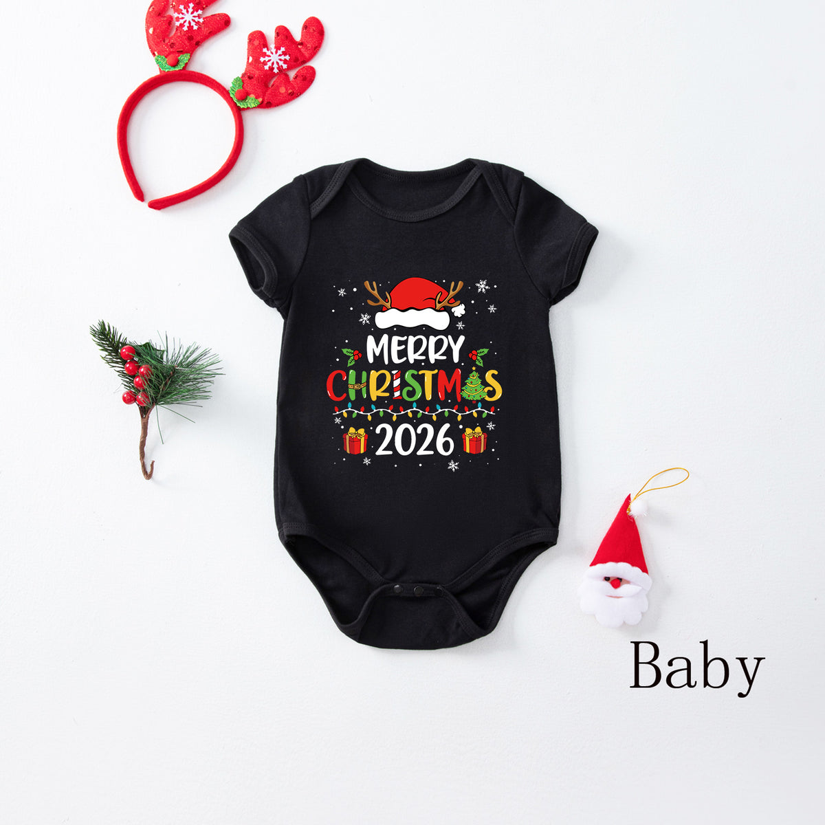 Holiday Matching Pajamas Reindeer Antler Typography Christmas Pajama Photoshoot CHP-37