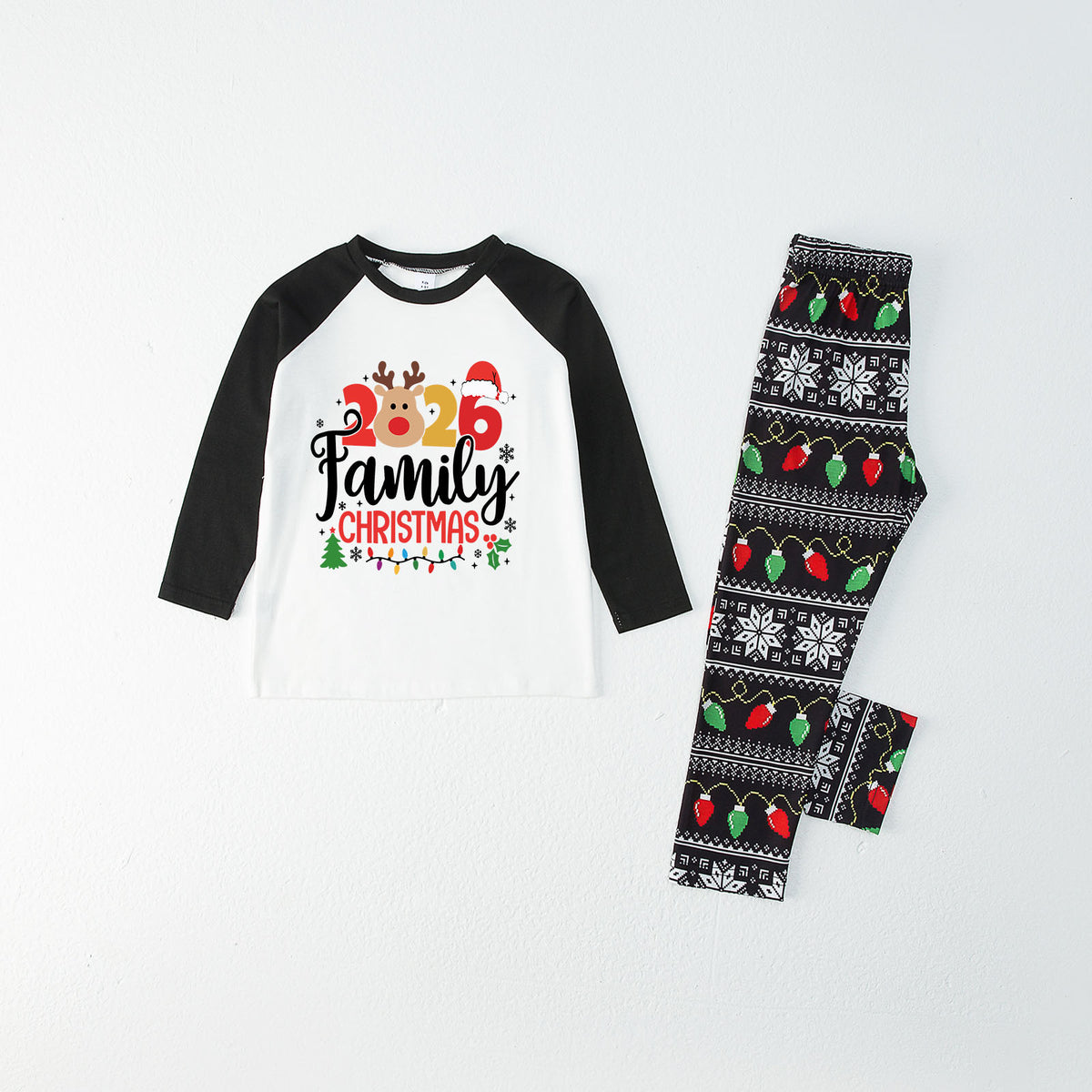 Christmas Pajamas Reindeer 2026 Family Christmas Colorful Lights Print Matching Family Photoshoot Outfit Christmas Sleepwear CHP-117