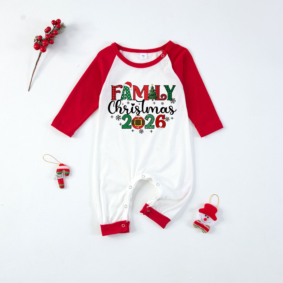 Christmas Pajamas Red Sleeve Family Christmas 2026 Plaid Letter Print Matching Family Photoshoot Sleepwear CHP-125