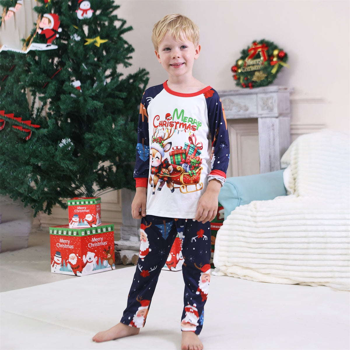 Christmas Photo Session Outfits Santa Reindeer Sleigh Gift Print Christmas Card Photo Outfits CHP-94
