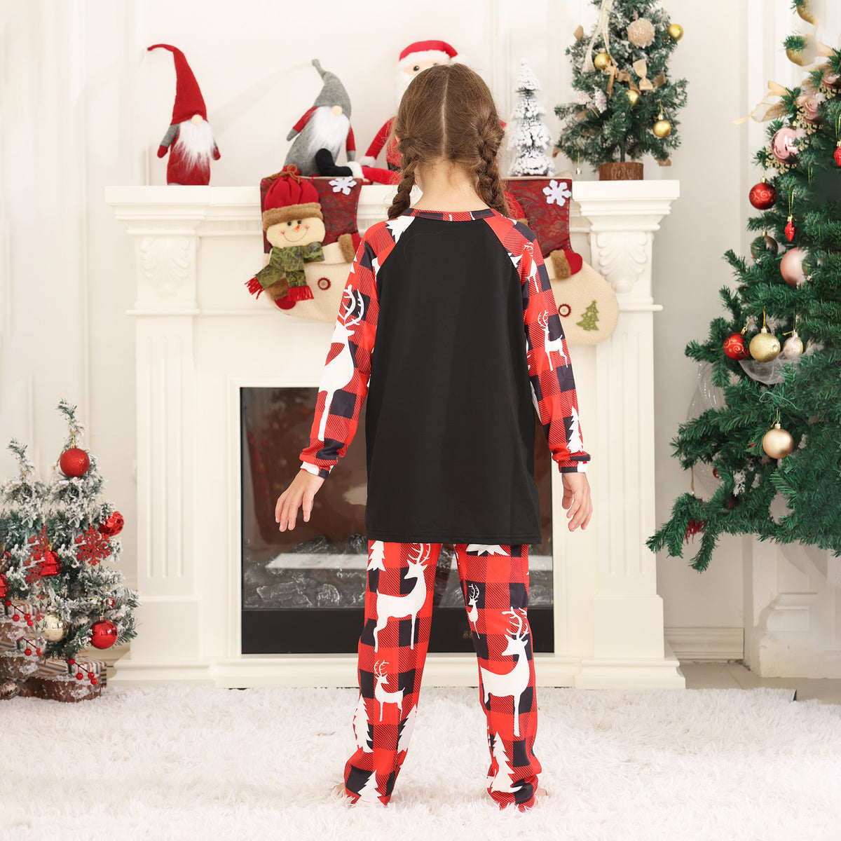 Christmas Pajamas Red Buffalo Plaid Reindeer Print Christmas Photo Session Outfits CHP-81