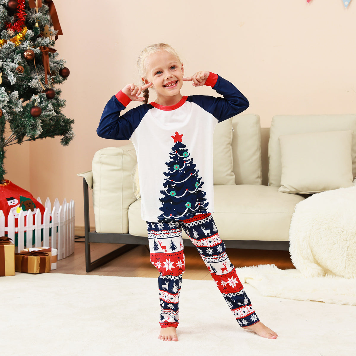 Matching Christmas PJs Navy Tree Fair Isle Print Dad and Kids Christmas Pajamas CHP-88