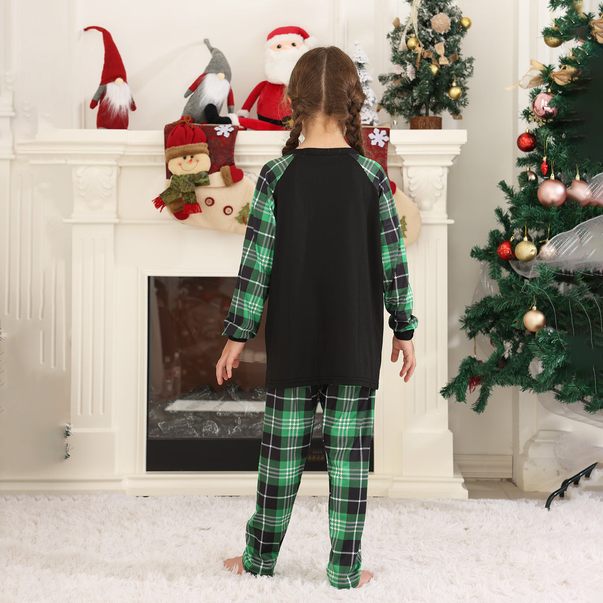 Christmas Pajama Set Green Plaid Squad Print Matching Christmas Pajamas for Photos CHP-82