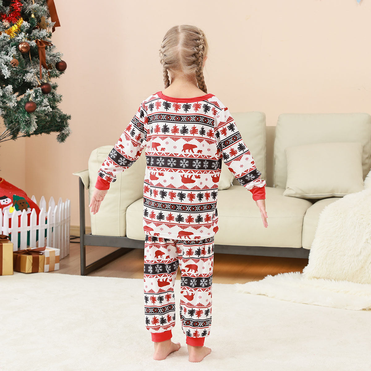 Christmas Plaid Pajamas Nordic Bear Tree Snowflake Christmas Photo Session Outfits CHP-79