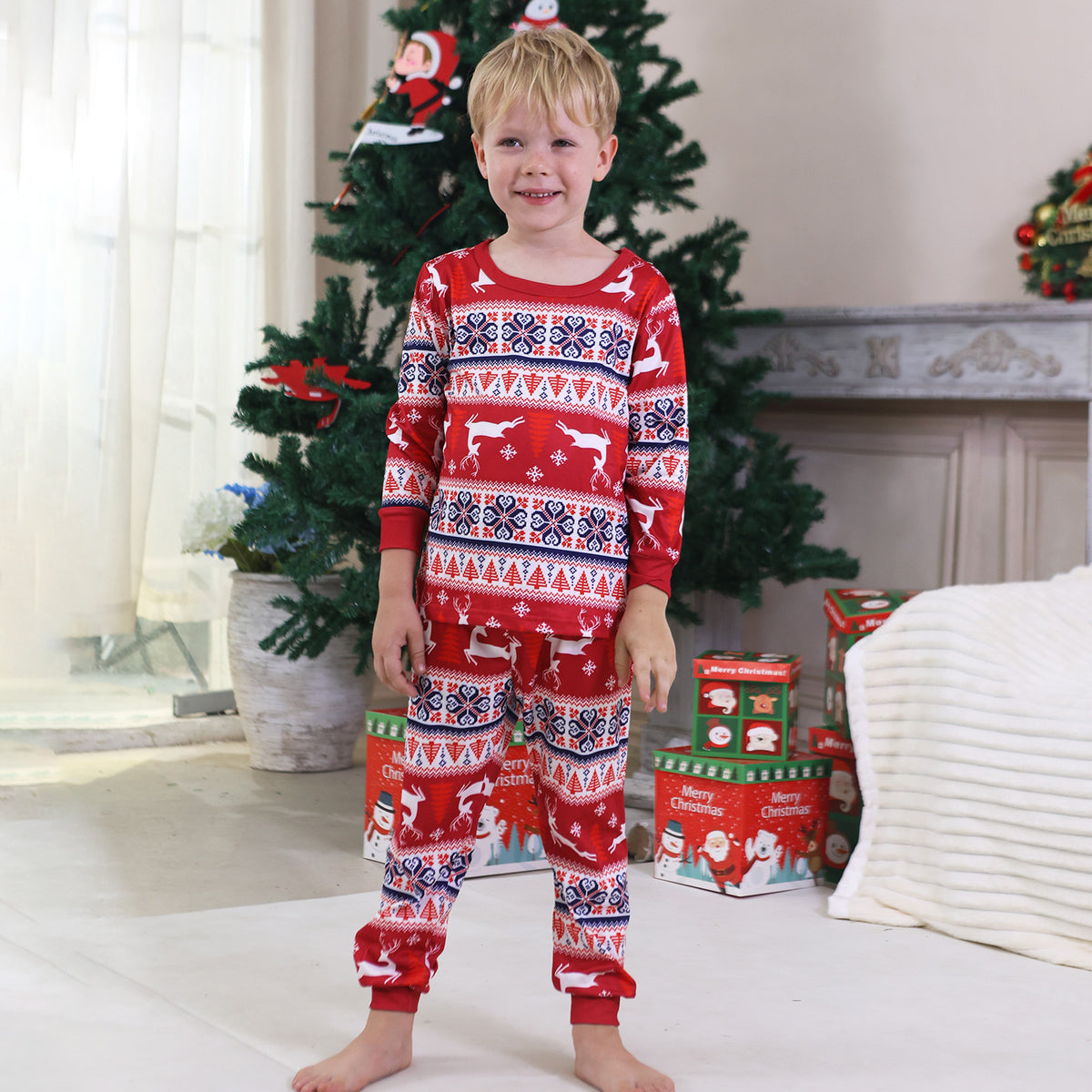 Mommy and Me Christmas Pajamas Red Reindeer Fair Isle Pattern Christmas Pajamas for Family Photos CHP-98
