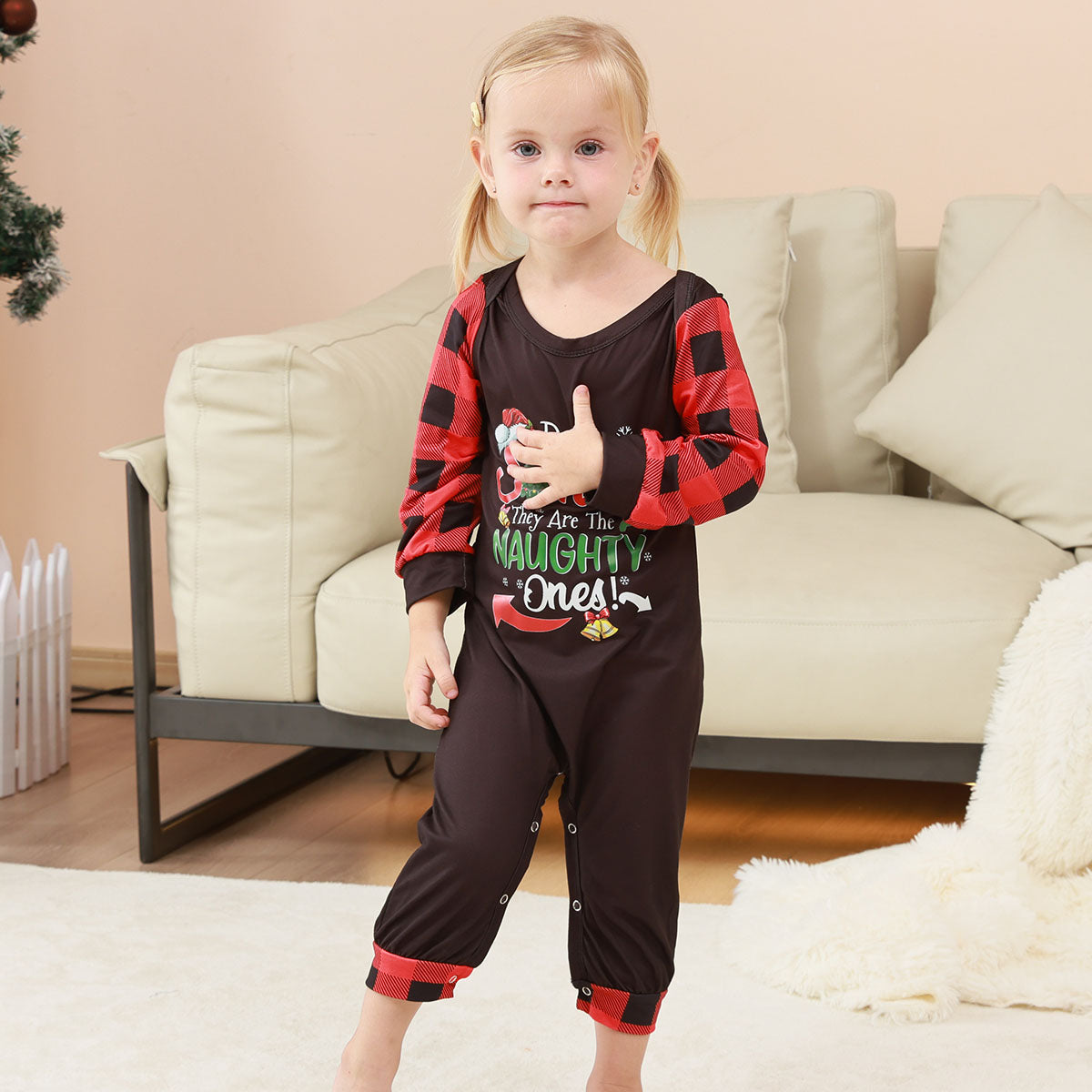 Matching Christmas Pajamas Naughty Santa Red Plaid Print Christmas Matching Pajamas CHP-86