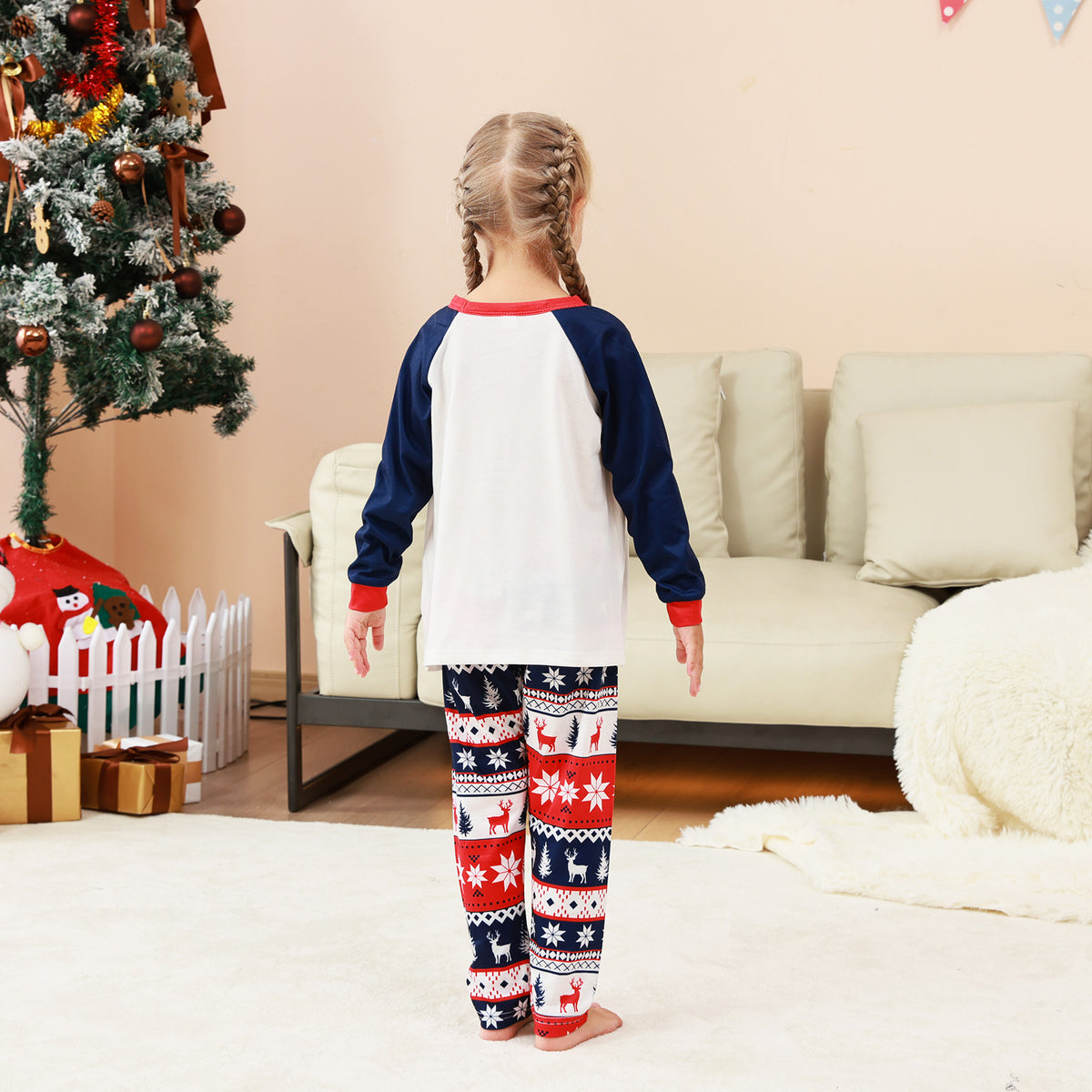Matching Christmas PJs Navy Tree Fair Isle Print Dad and Kids Christmas Pajamas CHP-88