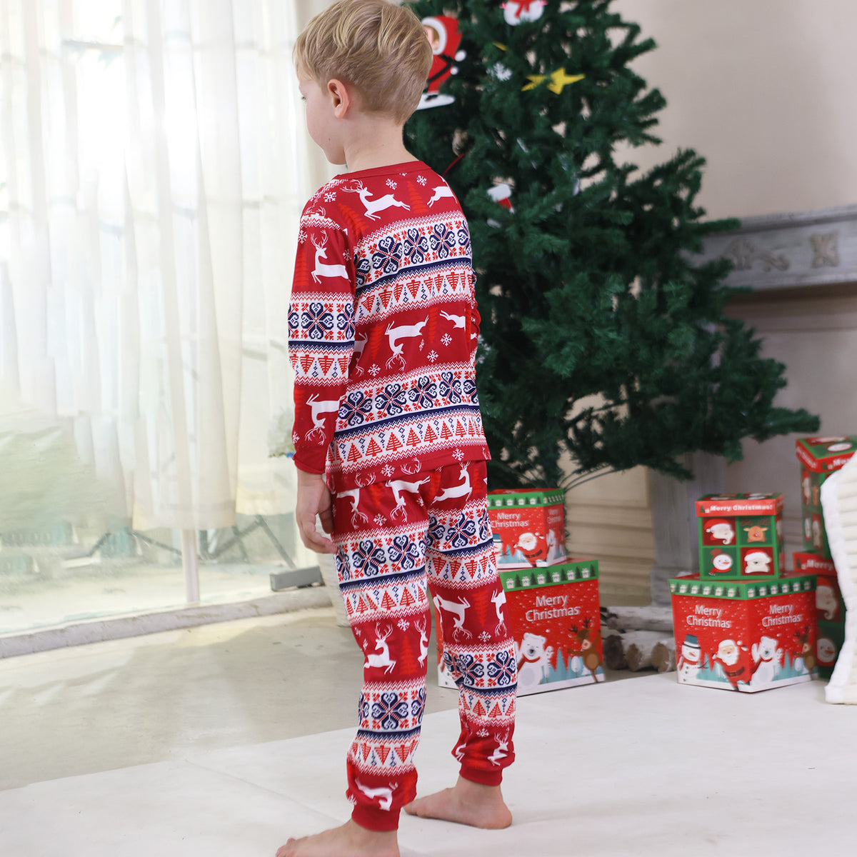 Mommy and Me Christmas Pajamas Red Reindeer Fair Isle Pattern Christmas Pajamas for Family Photos CHP-98