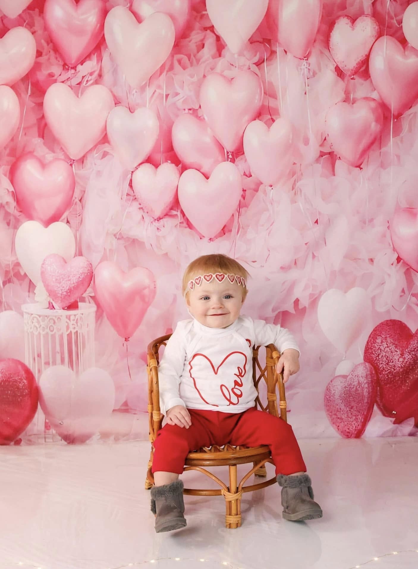 Valentine Backdrop Pink Heart Balloon Wall Valentine's Day Backdrop MRR9-88