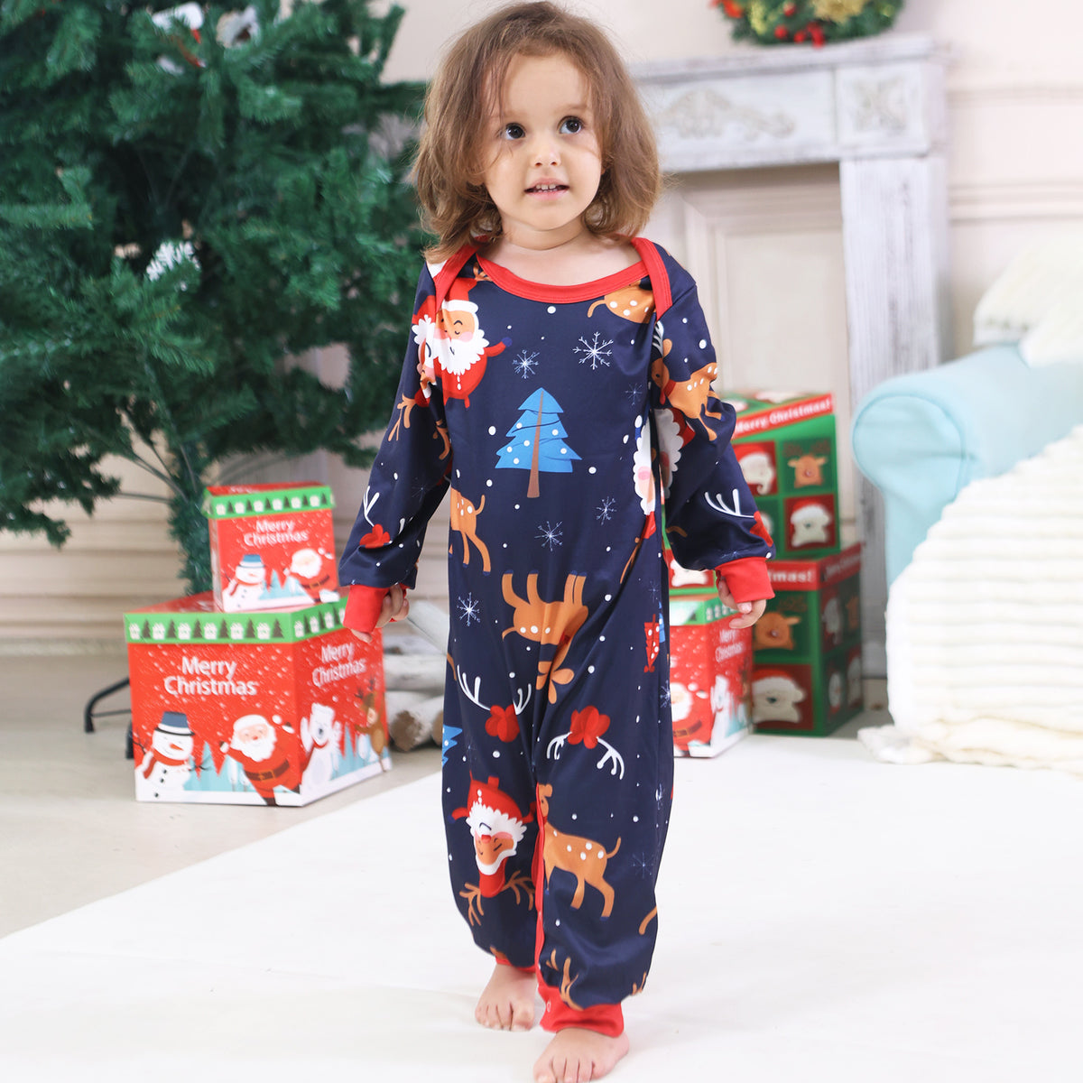 Christmas Photo Session Outfits Santa Reindeer Sleigh Gift Print Christmas Card Photo Outfits CHP-94