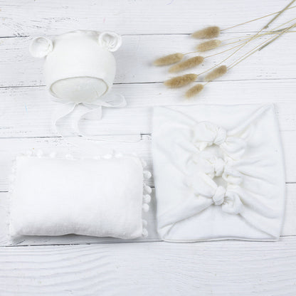 Newborn Photography Bow Wrap Set (Hat + Pillow + Wrap) CL8