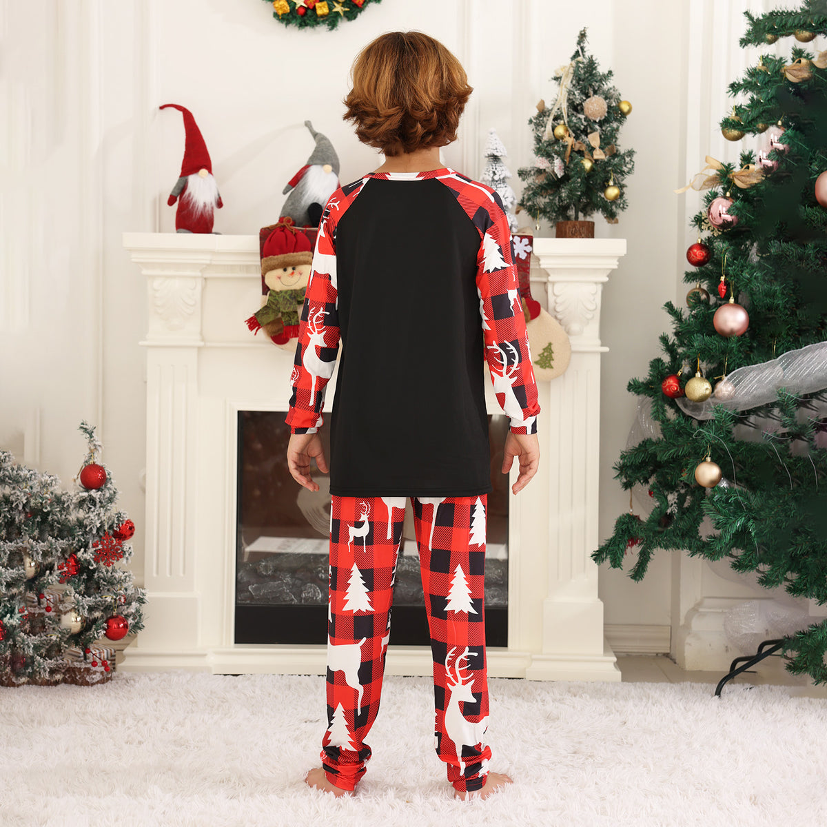 Christmas Pajamas Red Buffalo Plaid Reindeer Print Christmas Photo Session Outfits CHP-81