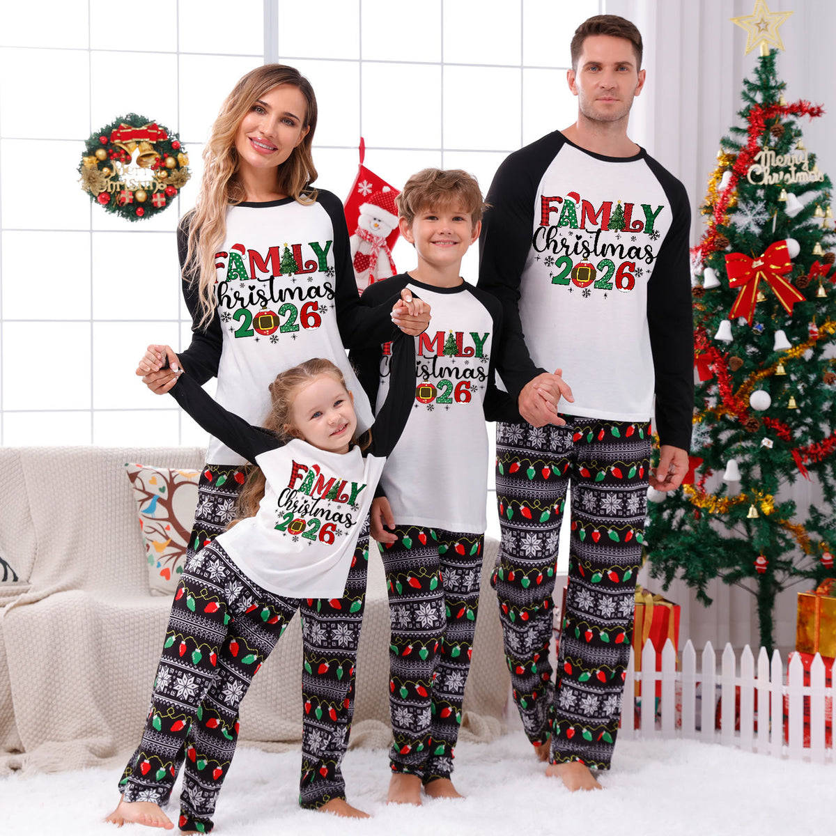 Christmas Pajamas Family Christmas 2026 Red Green Letter Print Matching Family Photo Outfit Christmas Sleepwear CHP-114