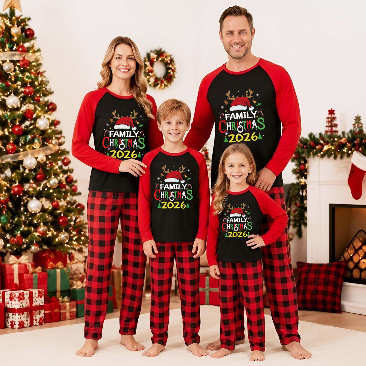 Christmas Pajama Set Reindeer Antler Family Graphic Xmas Pajamas CHP-52